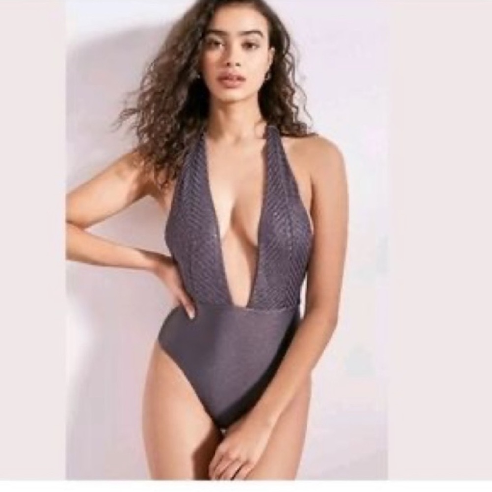 UO Out From Under All That Glitters Plunge Bodysuit Sz M